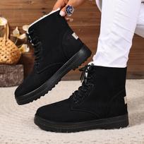 Women's Winter Suede Snow Boots With Faux Fur Lined Warm Waterproof Lace-Up Ankle Booties for Women Comfortable Walking Non-Slip Platform Shoes 36 juoda