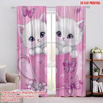 2pcs,2D plane printing Window Curtain Kitten Cup Bliss Versatile Polyester (without rod) Room Decor for Bedroom Living Room 52.50 × 116.00 cm 2 pcs