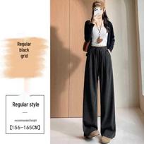Women's Black Plaid High-Waist Wide-Leg Pants - Slimming Retro Casual with Drawstring XS