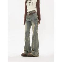 Women's Blue Flare Jeans Harajuku Japanese 2000s Style Aesthetic Baggy Denim Trousers Y2k Jean Pants Vintage Trashy Clothes 2026 L mėlyna