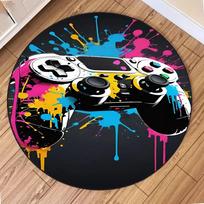 1pc Vibrant Game Controller Design Round Area Rug Stain Resistant for Indoor Outdoor Office Home Room Decor Festival Floor Mat Diameter 60cm