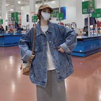 Plus Size Vintage Denim Jacket - Women's Loose Slimming Jean Jacket for Spring & Autumn M mėlyna