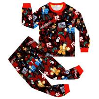 81173 Children Boys Girls Roblox Game Print T-Shirt Top Pants Pajamas Sleepwear Sets 110cm raudona