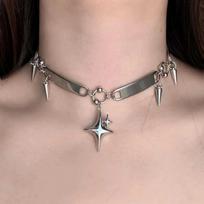1PC Punk Star Riveted Choker,Rock Jewelry,Y2k Accessory,Hippie,Goth,Design Sense,Spike,Cross Star,Nose Ring Charm,Necklace For Women