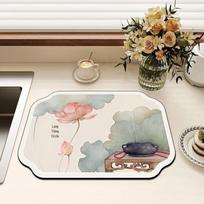 Chinese-Style Irregular Flower & Bird Diatom Mud Coffee Mat: Stain-Resistant, Easy-Clean, Non-Slip Kitchen Draining Mat 30*40cm