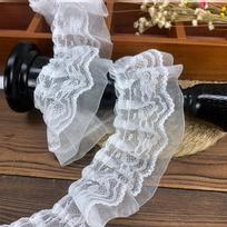 5CM Wide Pleated Lace Trim Double Layers White Black Chiffon Lace Ruffle Trim Sewing Deocration balta