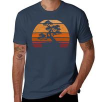 Orange Vintage Japanese Bonsai Tree Sunset Tshirt Lightweight Cooling Short Sleeve Tee S