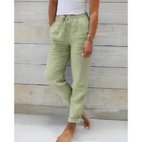 Women Solid Color Women Pants Pocket Linen Summer Pants for Women High Waist Elastic Trousers Streetwear Solid Female Clothes S