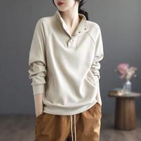 Autumn and Winter Loose Temperament Casual German Velvet Fashion Half Turtleneck Long-sleeved Solid Color Sweatshirt M abrikosas