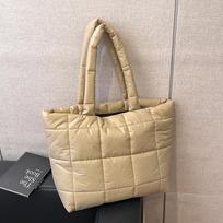 Korean Style Quilted Plaid Women's Lightweight Shoulder Tote Bag with Large Capacity chaki