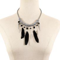 Bohemian ethnic wind fringed rivet feather pendant necklace vintage geometric diamond collarbone chain female juoda