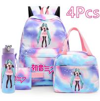 4 vnt./rinkinys Hatsune Miku spausdintas kuprinė Rankinė Pieštukinė 750 ml Vandens buteliukas Paaugliui Berniukui Mergaitei Didelės talpos Vandeniui atsparus Mokyklinė kuprinė Kelioninė rankinė