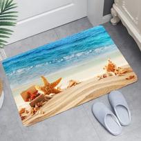 Ocean Area Rugs Beach Rug, Coastal Nature Theme Teal Carpet Boys Girls Hawaiian Sea Wave Animal's Shell Starfish Rug for Bedroom 40x60cm 16x24 inch