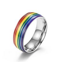 Madingi Spalvingi Vaivorykštiniai Žiedai Vyrams LGBT Lebian Gėjų Papuošalai Nerūdijančio Plieno Moterims Emalė Vestuvių Proga Sužadėtuvių Žiedai Dovana 5 white