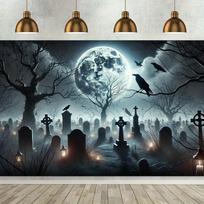 Spooky Gothic Cemetery Background Tombstone Scene Living Room Bedroom Office Outdoor Event Party Decoration Halloween Tapestry 74x94cm(29x37in)