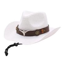 UV Protection Straw Cap Wide Brim Beach Panama Hat Casual Western Cowboy Hat balta