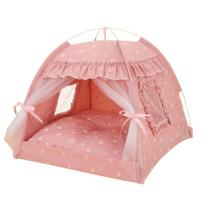 Foldable Pet Tent House Cute Kitten Bed Kennel Sweet Princess Cat Bed  Puppy S-Style 3 beige