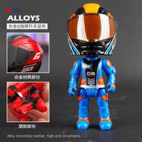 1:12 Q Version Alloy Motorcycle Rider Simulation Deformed Doll Helmet Figurine Figurine Model