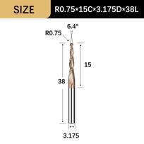 CNC 3D Carving Bits Solid Carbide Tapered Ball Nose End Mill Tapered Ball Nose Spiral CNC Carving Bit Metal Milling Woodworking R0.75x15Cx3.175Dx38L