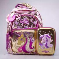 Smiggle kuprinė Didelės talpos pieštukinė vaikams Mokyklai Vaikams Animacinis Atsitiktinis krepšys Golden unicorn wide stationery box (22.5*15.5cm)
