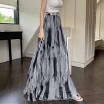 Women's High-Waist Retro Tie-Dye Midi Skirt - Spring/Summer A-Line with Niche Big Swing Design S