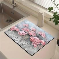 1Pcs Rubber Drying Mat With Flower Drainage For Coffee Shop Restaurant Kitchen Carpet Tableware Durable Diatom Mud Table Mat Pet Mat Coffeeware 30cmX40cm gray