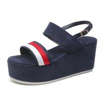 Fashion Summer Large Size  High Heels Platform Wedges Sandals Party Red Female Shoes Comfortable Casual Outdoor Women's Sandals 36 mėlyna