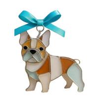 Colorful Dog Acrylic Suncatcher Stained Glass Corgi/Bulldog/Chihuahua Ornament Window Christmas Tree Hanging Decor with Bow Holiday Gift for Dogs B