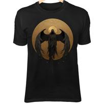 Moon Reaper T-Shirt – Skull Face, Black Wings, Crescent Balance, Gothic Halo Art L