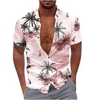 Men's Hawaiian Shirt Fun Short Sleeve Button Up Shirt  Holiday Beach Shirt L rožinė