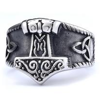 Viking Thor Hammer Ring Stainless Steel Fade Resistant Norse Knot Design Jewelry for Men no. 8