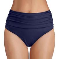 High Waisted Bikini Bottoms for Women, Tummy Control Swimming Trunks, Flexible Fit Ruched Detailing Beach Shorts Swimwear S tamsiai mėlyna spalva