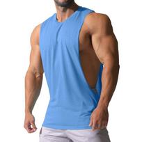Men's Wide Shoulder Sleeveless Summer Vest - Solid Color, Loose Fit with Side Slits L šviesiai mėlyna spalva
