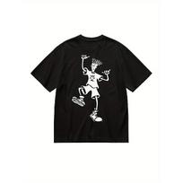 Men's Plus Size Oversized T-Shirt with Fido Dido Cartoon Graphic - Soft Breathable Black Retro Streetwear Tee, Loose Fit Crewneck Short Sleeve Shirt 4XL juoda