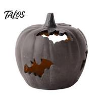 Atmospheric Night Lighting Halloween Pumpkin Resin Figurine, Bat Hollow Out Lantern with Artistic Crafts Warm Light, Spooky Indoor Outdoor Home Table L juoda