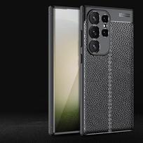 Samsung S24 Ultra dėklo dangtelis Samsung S24 Ultra Capas smūgiams atsparus TPU galinis buferis, odinis pagrindas Samsung Galaxy S24 Ultra Plus Samusng S24 Ultra juoda