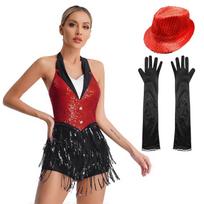 Women Girls Glitter Sequins Jazz Dance Costume Musical Hip Hop Dance Leotard 80s 90s Dancewear S raudona
