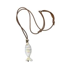 Adjustable Fish Pendant Necklace Leather Cord Boho Necklace  Jewelry Accessories