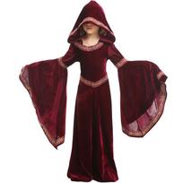 Children Girls Retro Medieval Drama Stage Flare Sleeves Vampire Hood Dress Gown Kids Halloween Cosplay Costumes Role Play Outfit XS bordinė