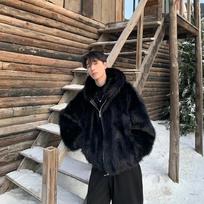 Vyriškas žieminis lapės imitacijos kailis, laisvas, storas, šiltas, skirtas važinėjimui į darbą M juoda