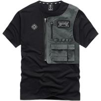 Men's Asymmetrical Vest Patchwork T-Shirt Casual Pocket Detail Streetwear Top M juoda