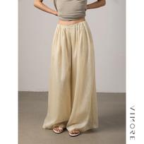 Light and Shadow Tencel Linen Wide-Leg Pants Yellow
