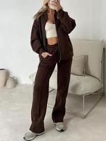 Women's Casual Sportswear Set Zip-Up Hoodie with Wide Leg Pants In Army Green, Dark Green, Gray, Brown, Beige S ruda