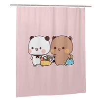Cute Bubu And Dudu Go To Grocery Together Shower Curtain Bathroom Polyester Waterproof Bath Curtains With Hooks W60H190(CM)-1 Pcs