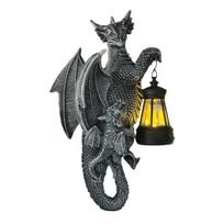 Solar-Powered Dragon Statue Outdoor Garden Ornament with LED Glow Weather-Resistant Resin Fantasy Decor for Patio Wall Fence Lighting
