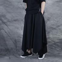 Men's Summer Irregular Hen Elastic Waist Black Baggy Skirt Pants Japanese Style Kendo Culottes  Trouser Loose Wide Leg Pantalones M juoda