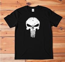Punisher Skull T-Shirt | Marvel Antihero Logo Tee | Black Distressed Graphic Shi S