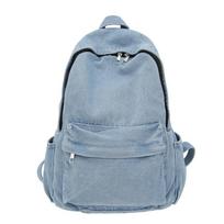 Hong Kong Style Denim Backpack Women'S Fashion Autumn Large Capacity Versatile Lightweight Backpack Student School Bag šviesiai mėlyna spalva