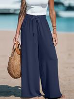 2025 New Style Women's Wide-Leg Casual Trousers - Comfortable and Fashionable M tamsiai mėlyna spalva