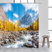 Rudens miško dušo užuolaidos Raudoni klevai Krentantys lapai Kelias Rudens peizažas Audinys Namų vonios užuolaidos Dekoracija su kabliukais 90x180cm-35x70in blue